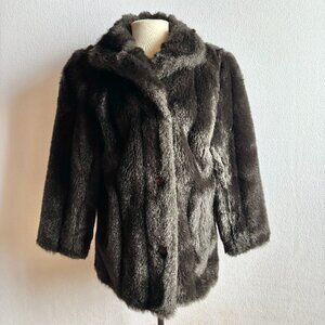 1970s 1980s Brown Faux Fur Hip Length Jacket